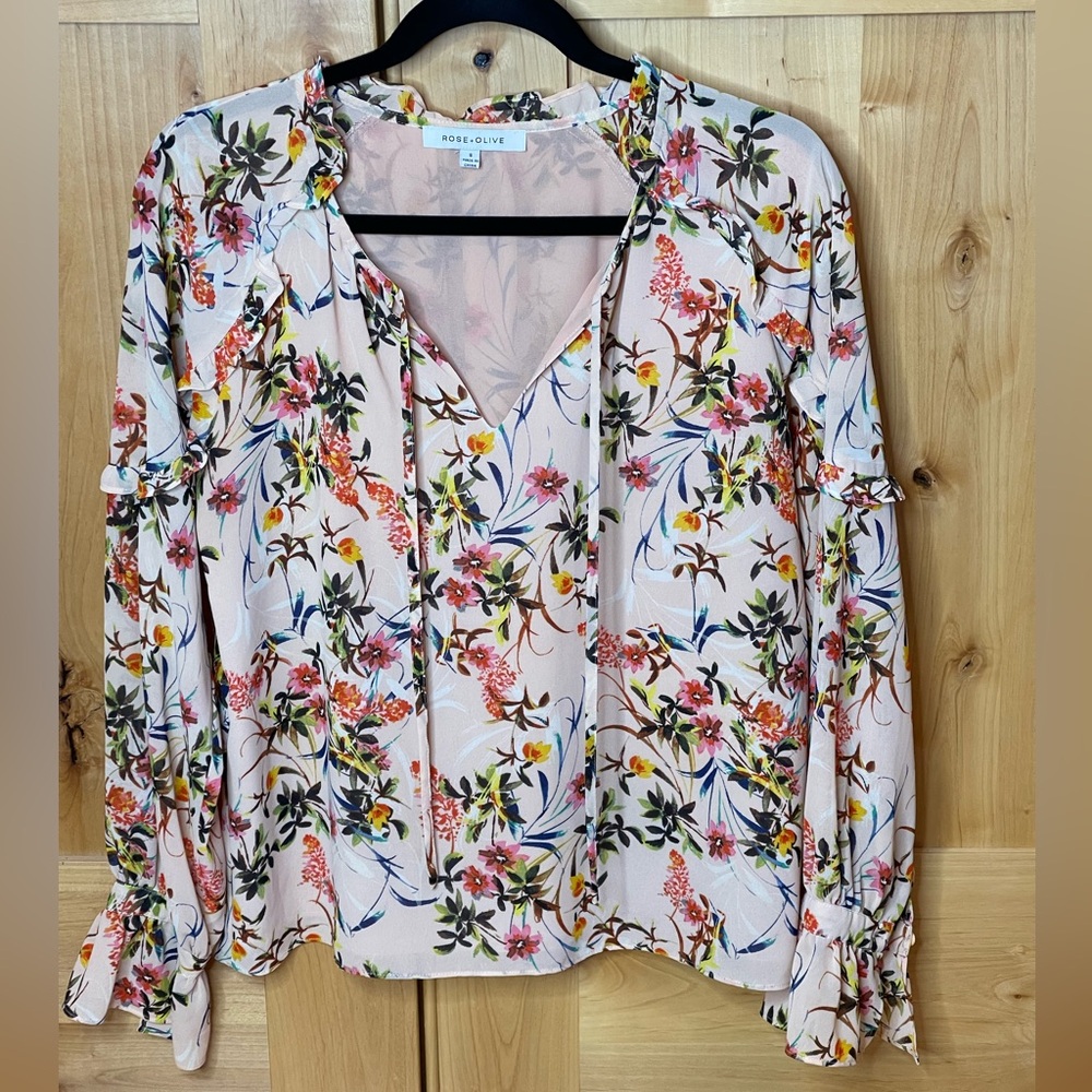 Rose + Olive peach floral blouse